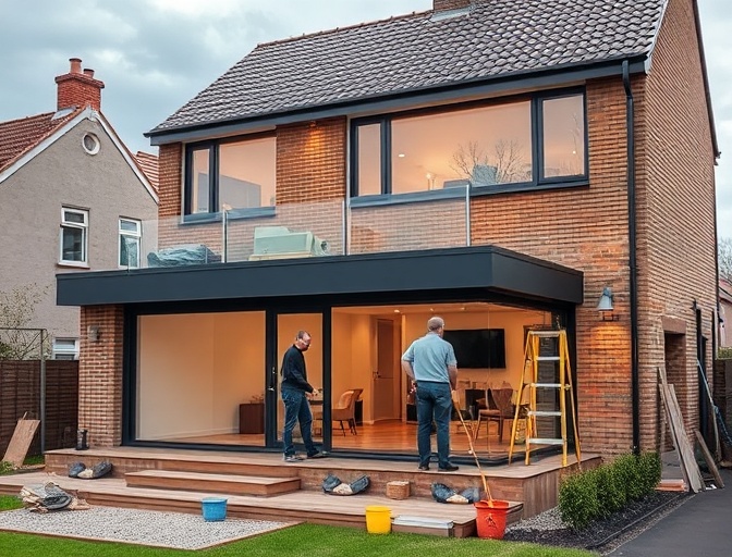 Aanbouw met grote ramen bijgezette moderne woning in Rotterdam