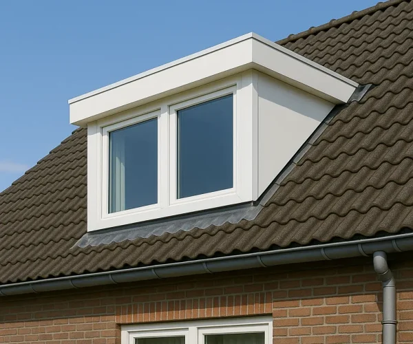 Kunststof dakkapel met geïntegreerde rolluiken en strakke afwerking op een hoekwoning in rotterdam kralingen
